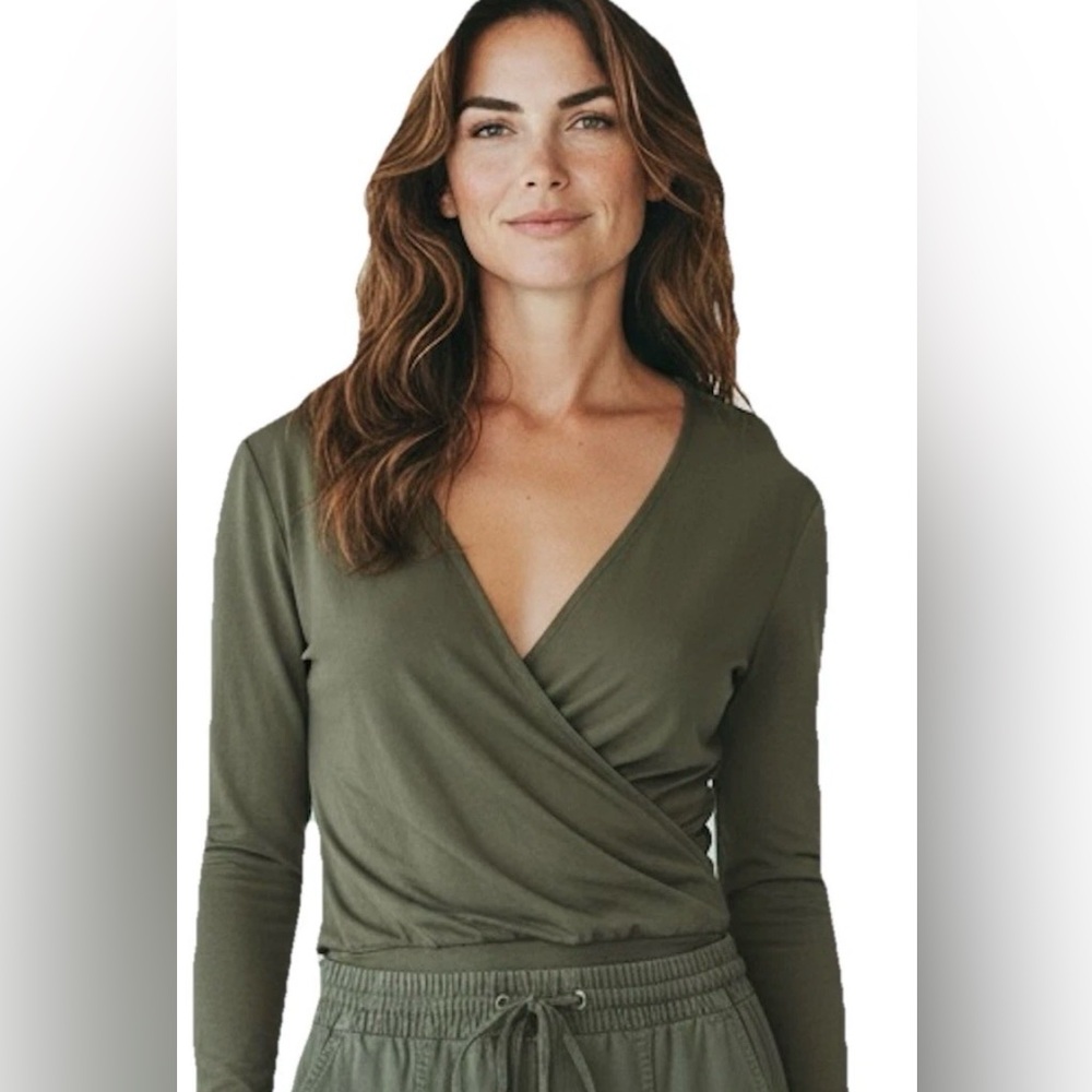 BANANA REPUBLIC Army Green Deep V-Neck Wrap Top Size XS